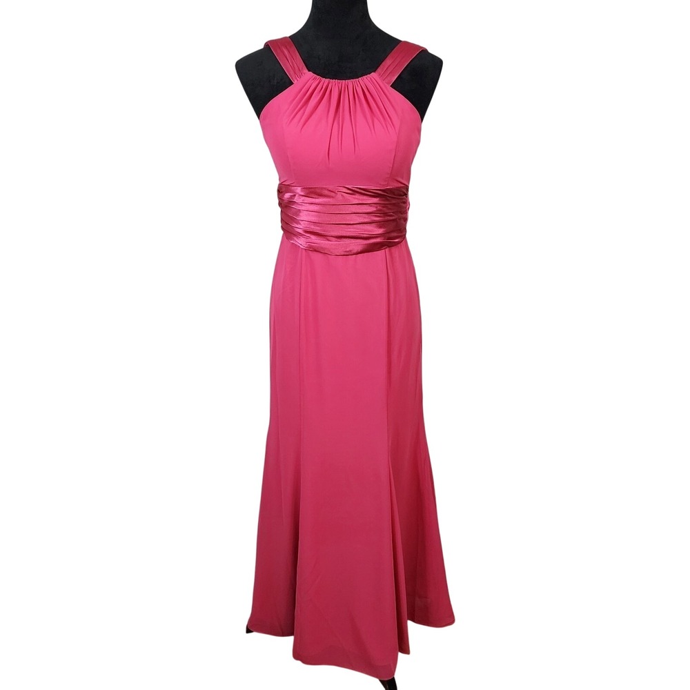 DAVID'S BRIDAL Size 2 Watermelon Pink F12732 Chiffon Charmeuse Bridesmaid Dress‎